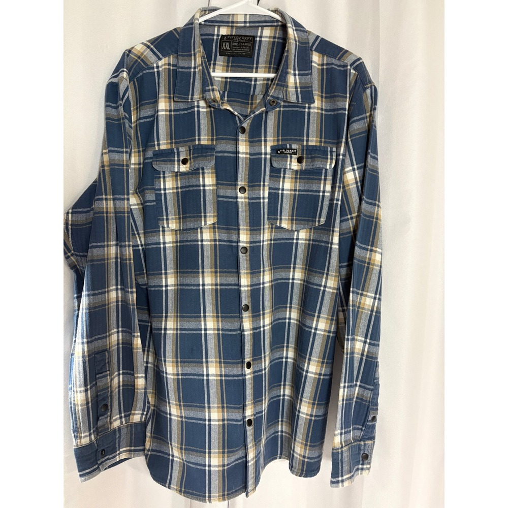 Fieldcraft Survival Mens XXL Blue Plaid Flannel Shirt Long Sleeve MC0047